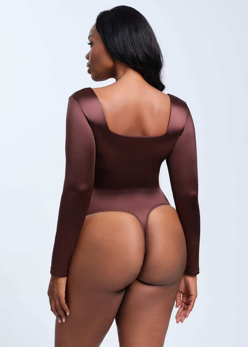 SatinSculpt Long Sleeve Bodysuit Thong