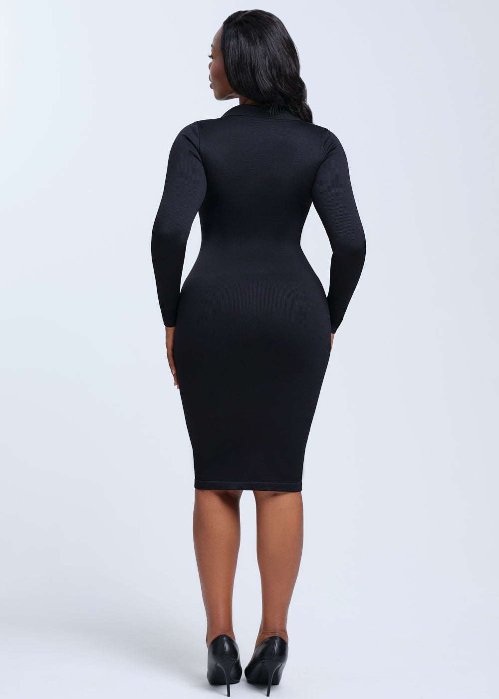 SnatchedKnit Front Button Collar Midi Dress