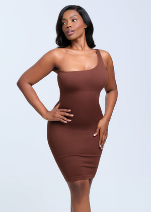 SnatchedKnit One-Shoulder Knee Dress